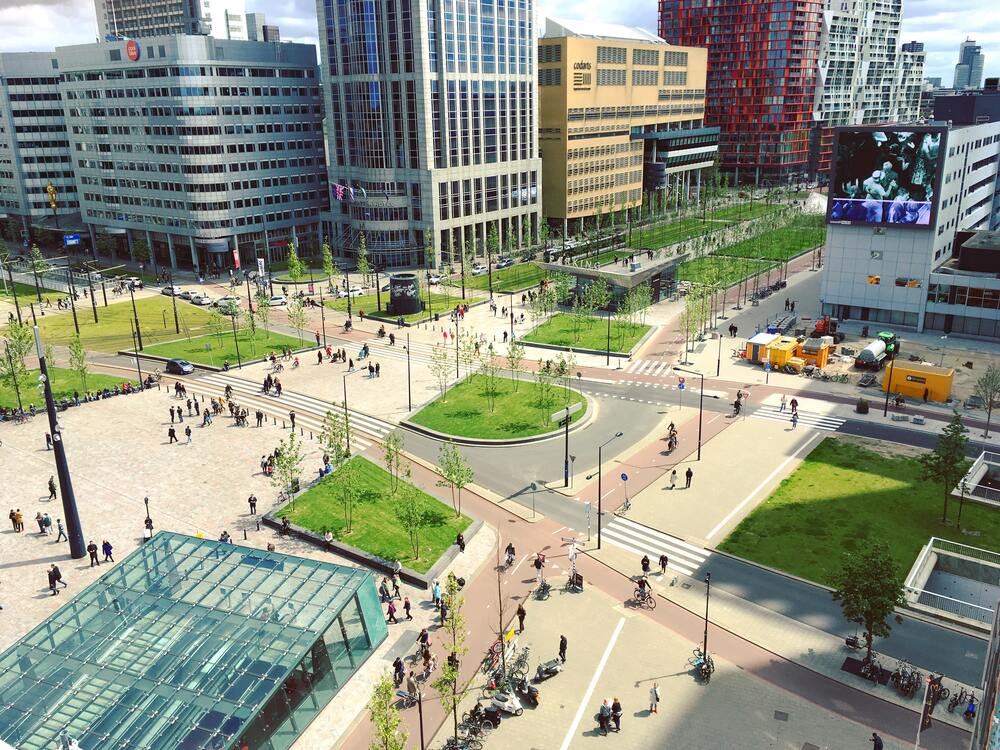 aerial view of public green spaces in rotterdam