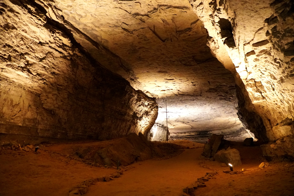 A large walking path inside of Mammoth Cave National Park near Kentucky, U.S.A