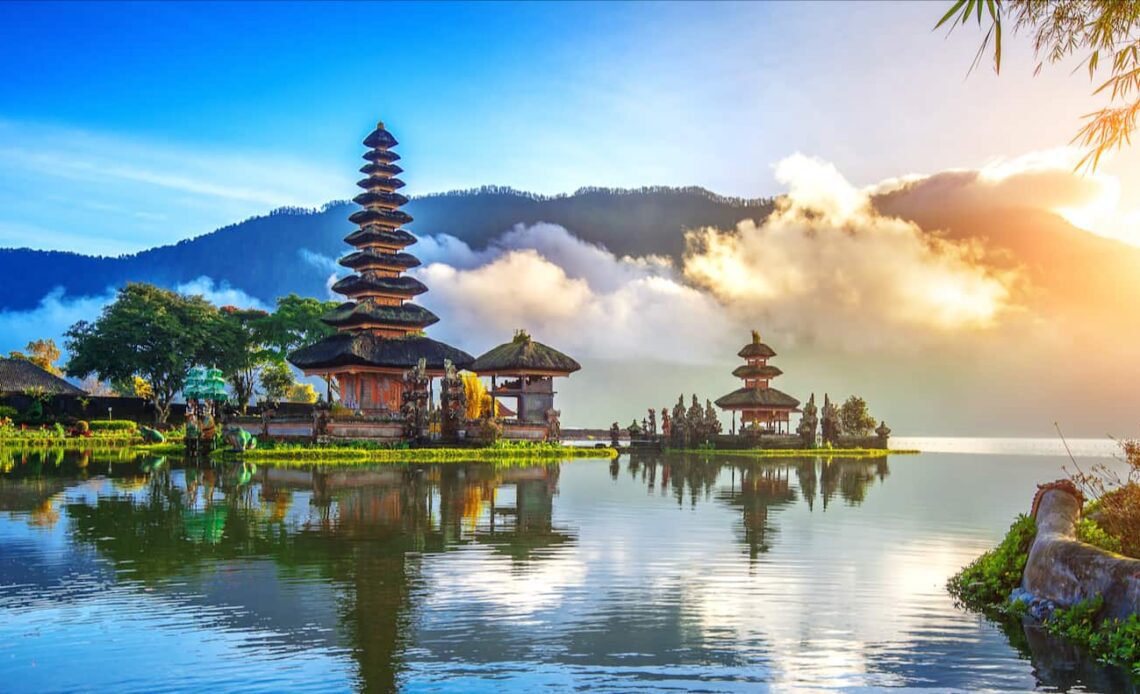A historic temple by the water in beautiful, sunny Bali, Indonesia