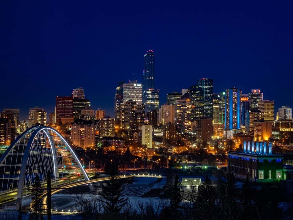 weekend trips from edmonton with skyline at night