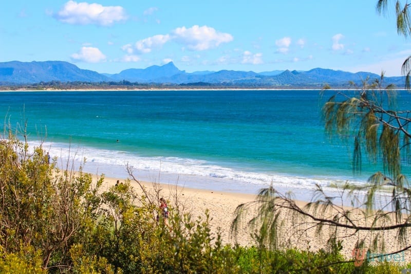 Clarkes Beach with mountains in the background