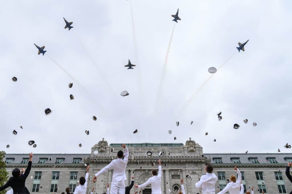 U.S. Naval Academy graduation with Blue Angel jets flying over