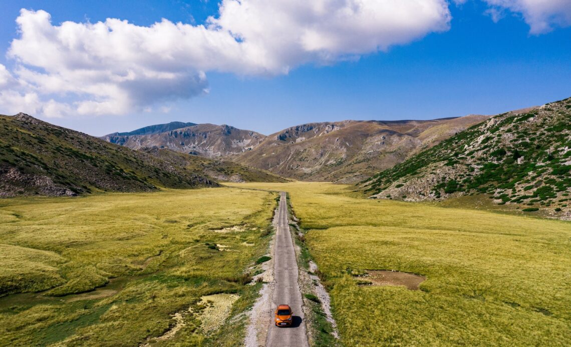 A car driving on the open road in Galicnik, North Macedonia (photo: Ervo Rocks)
