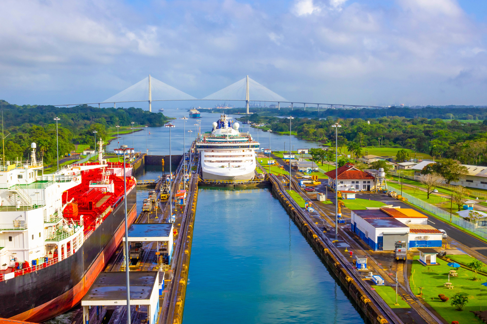 Ships at Miraflores Locks in Panama