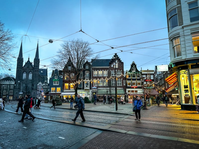 Lights in Early Evening of January in Spui, Amsterdam