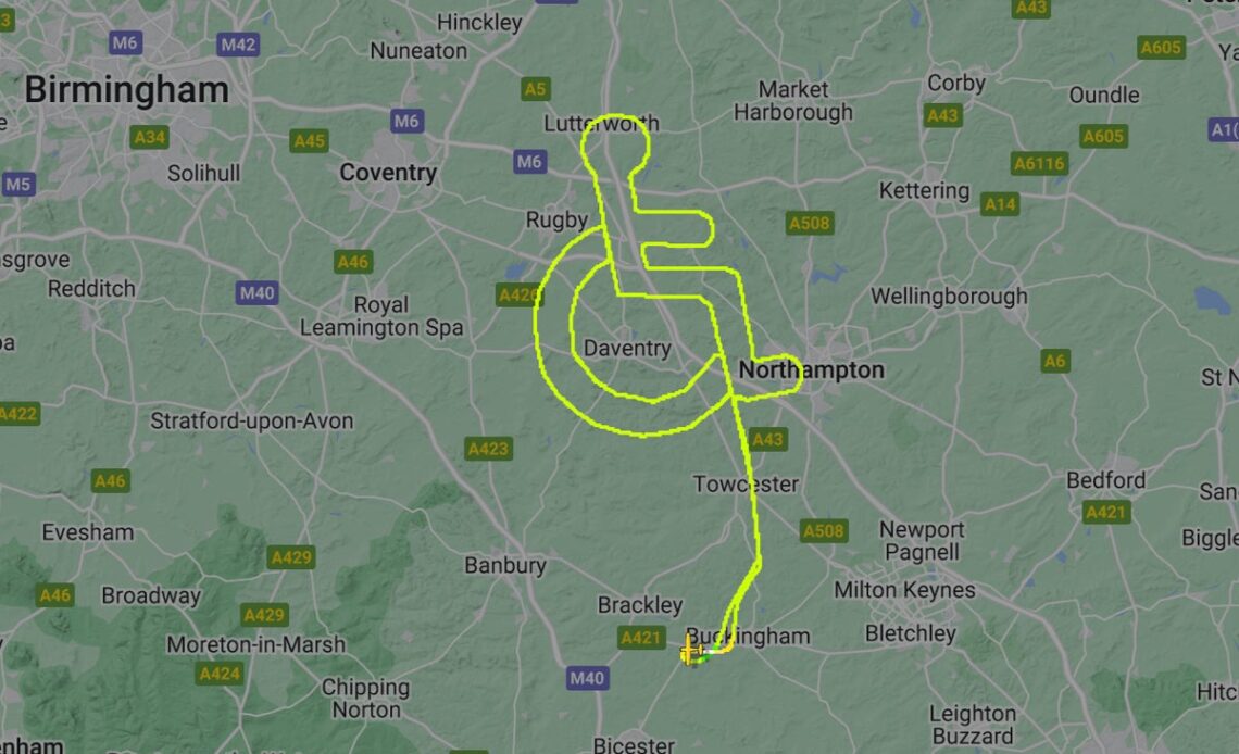 Disabled pilot ‘draws’ wheelchair in the sky with flight path