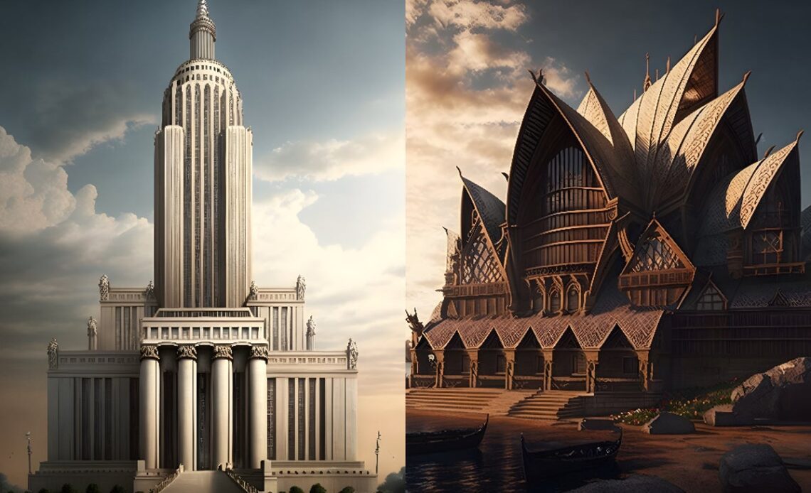 Iconic landmarks redesigned by AI with historic architectural styles, from the Empire State Building to Big Ben