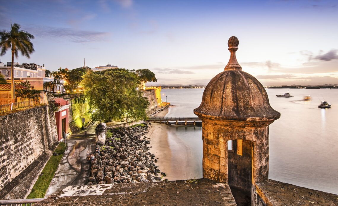 The waterfront in San Juan, Puerto Rico, with imposing fortifications