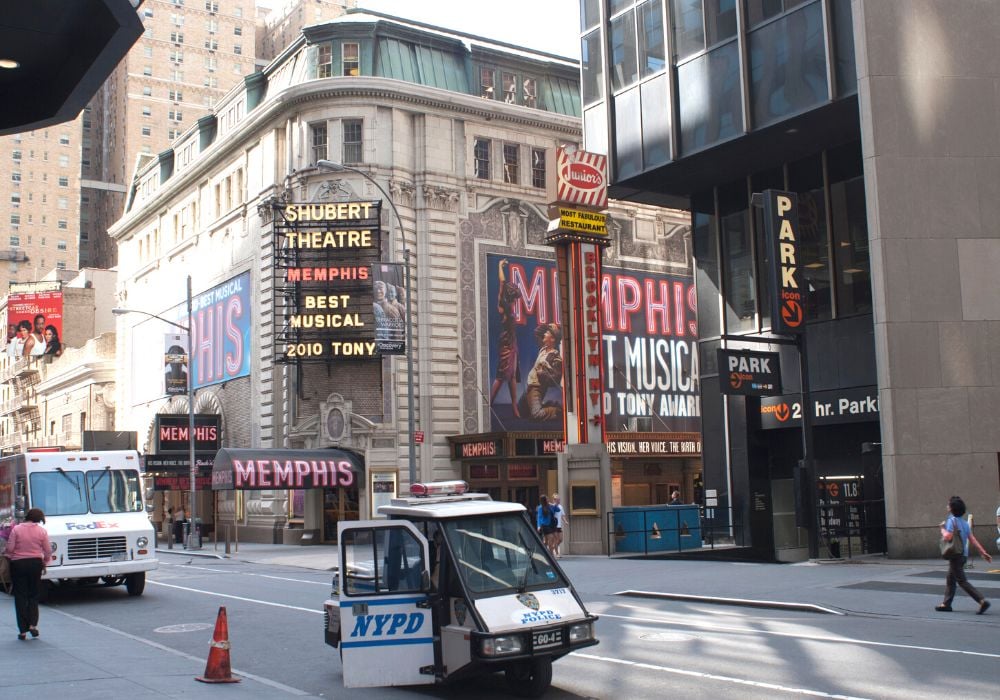 In the Theater District area of Manhattan, the Shubert Theater is located.