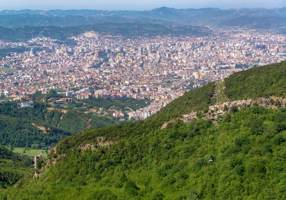 Aerial view of Tirana from nearest mountains Dajti.
