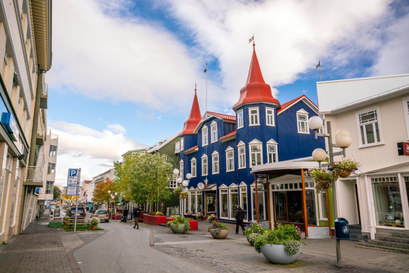 Beautiful and colorful buildings in downtown Akureyri, Iceland