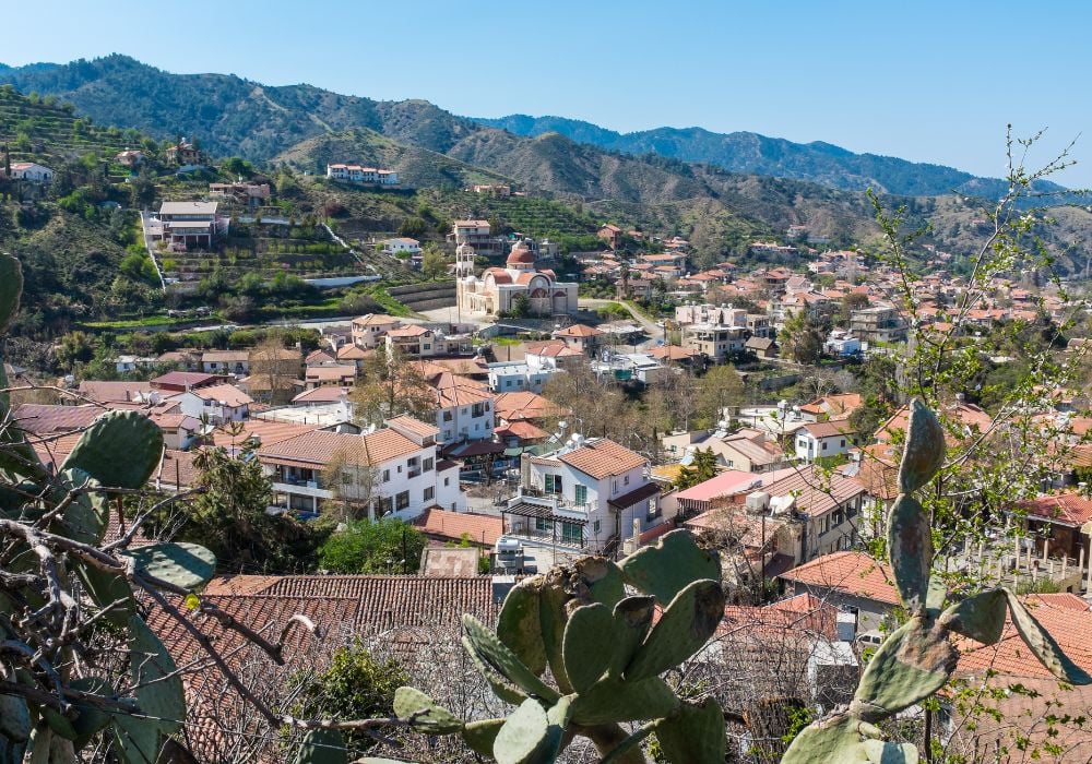 The village of Galata in the Troodos Mountains of central Cyprus, an island in the Mediterranean.