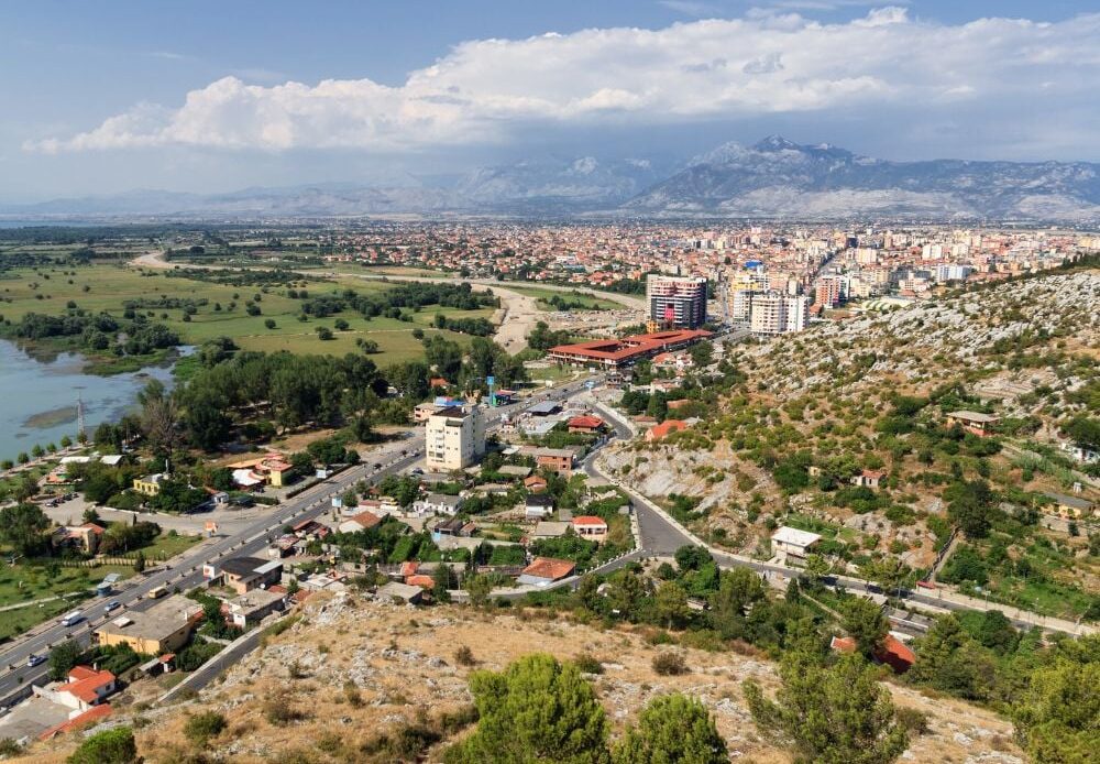 Aerial view of the beautiful Rruga Kolë Idromeno in Shkoder