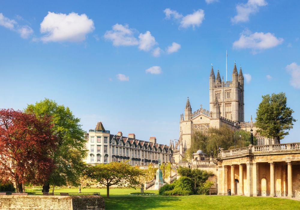 visiting Bath Abbey on a fine spring day