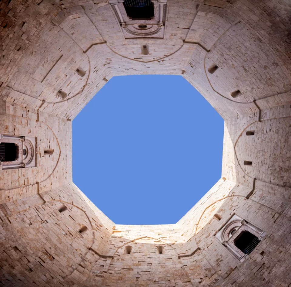 Sky seen in the courtyard of Castel del Monte. Apulia, Italy