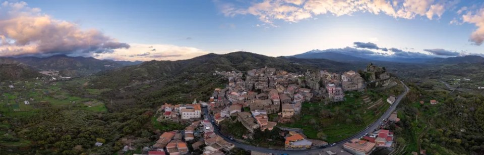 Scenic sunset view of Castiglione di Sicilia village, Sicily, Italy