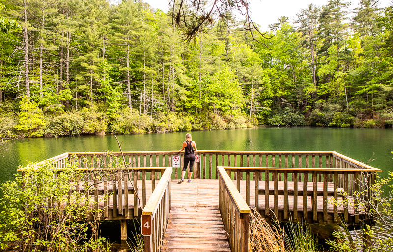 woman on platform looking at Unicoi Lake, Georgia