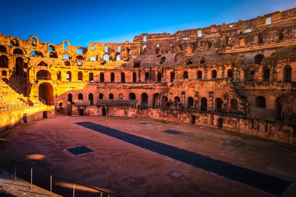 The Roman amphitheater of Thysdrus in El Djem or El-Jem, a town in Mahdia governorate of Tunisia. One of the main attraction in Tunisia and Northern Africa.