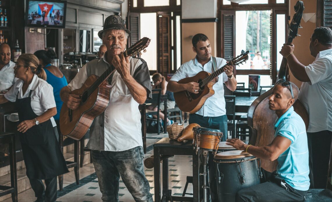 Cuban band performing live music in the bar Dos Hermanos, in Havana Cuba