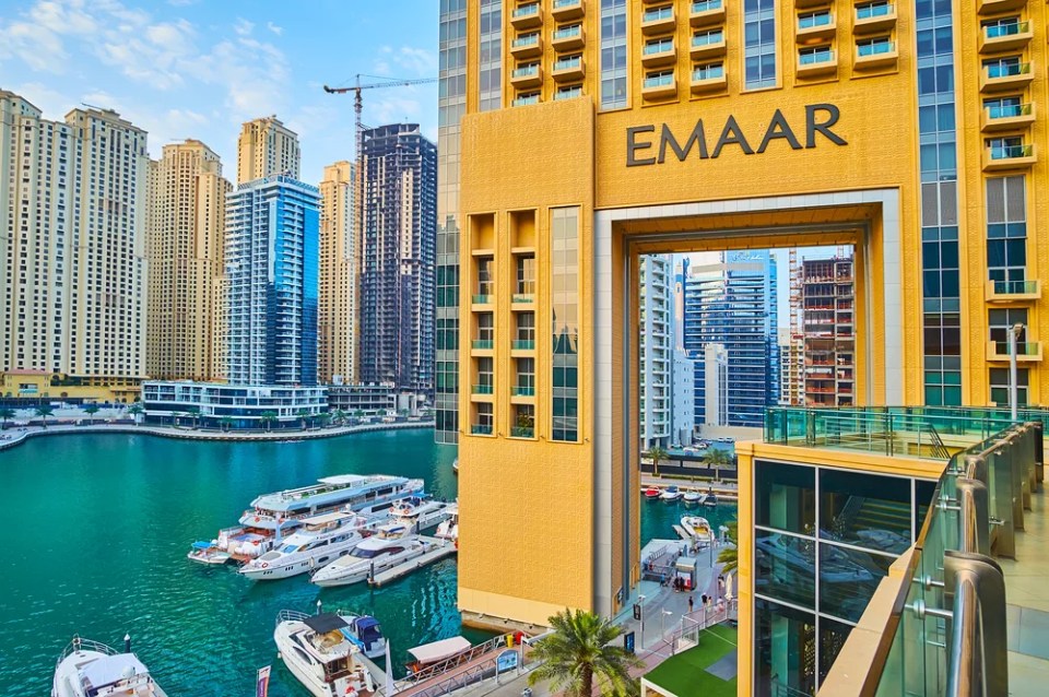 The arch of modern luxury Address Dubai Marina hotel, located next to Marina Mall and yacht club, on March 2 in Dubai