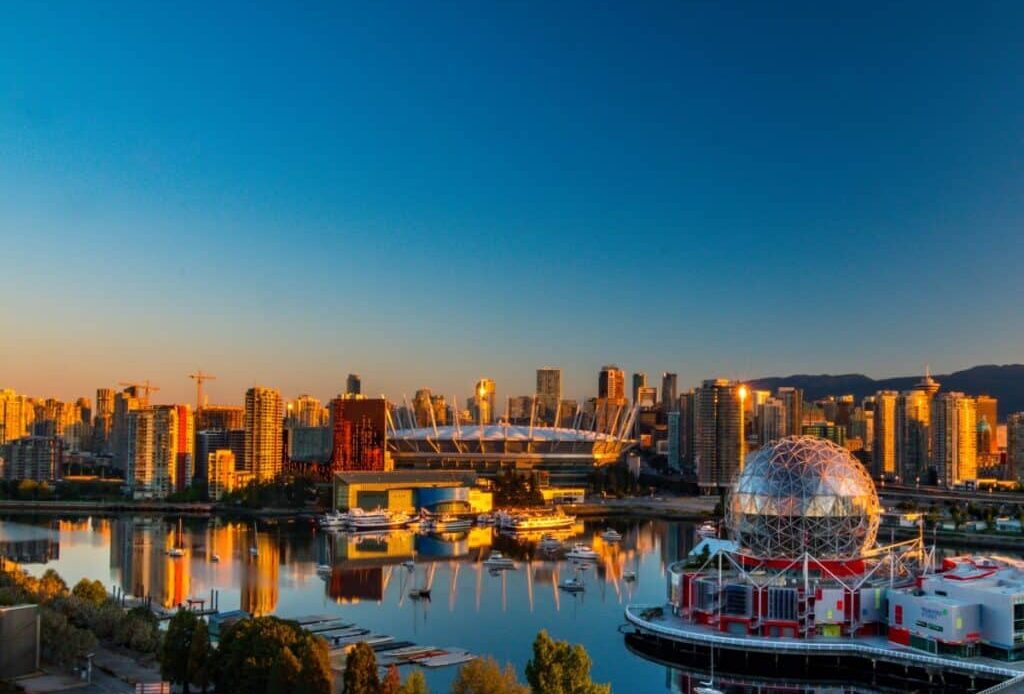 Weekend getaways Vancouver skyline as sunrise