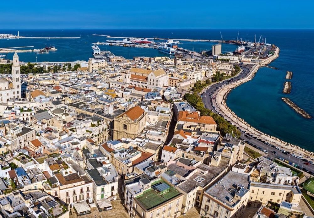Aerial view of the beautiful Bari in Italy.