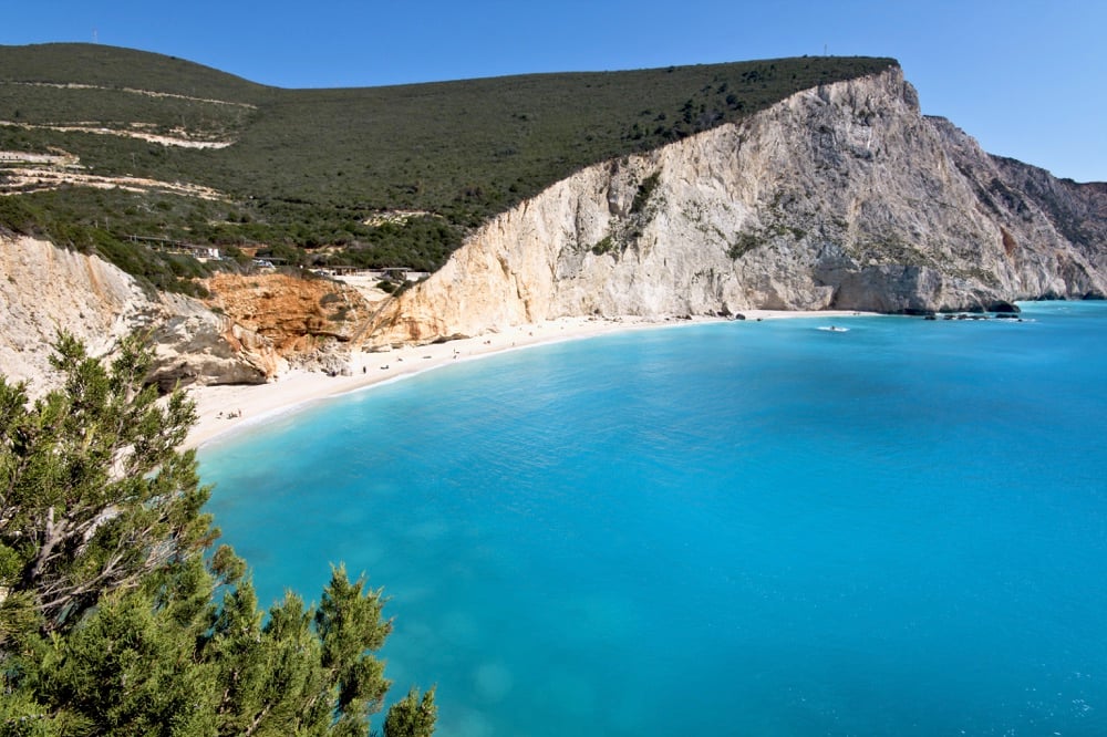 The blue water and white cliffs of Porto Katsiki-Lefkada, one of the best beaches in Greece