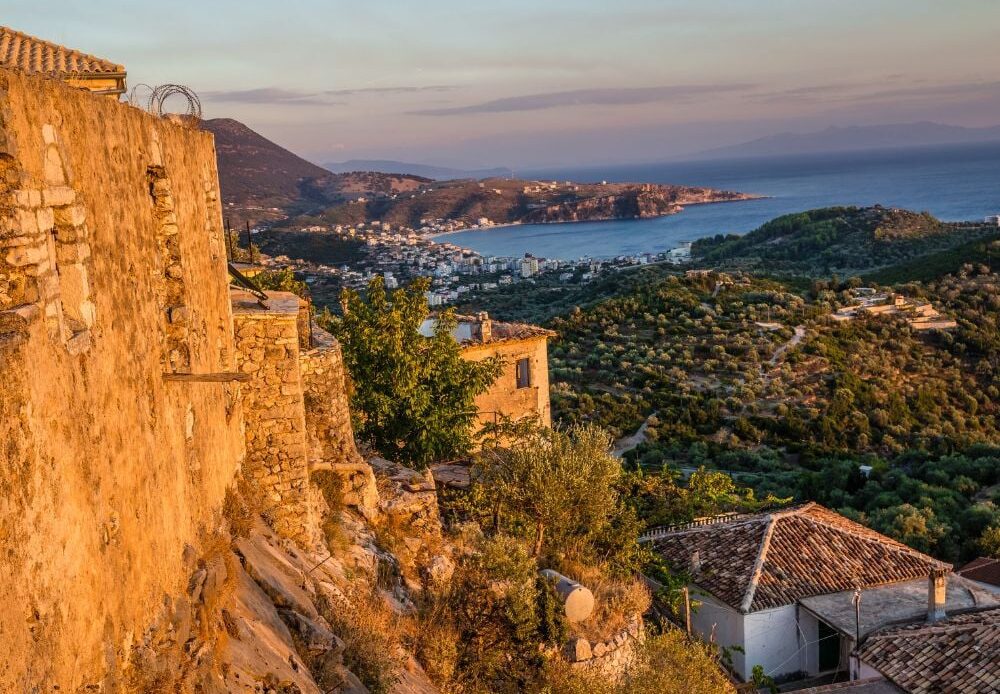 A stunning view from the Castle of Himara at sunset in Vlore.