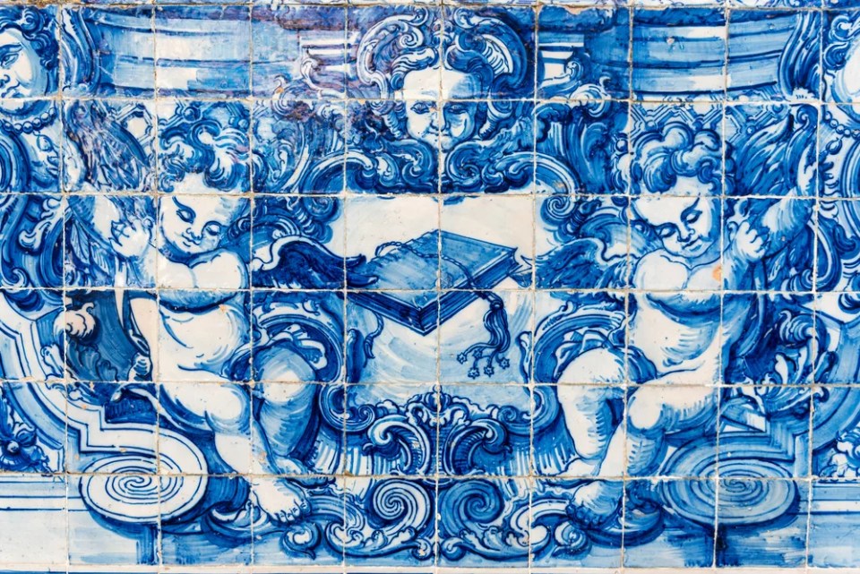 Decoration made with azulejol (traditional white and blue tiles) on the facade of the Capela das Almas, Porto
