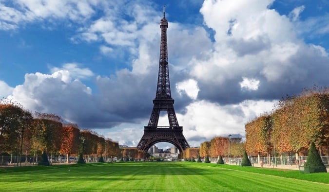 The iconic Eiffel Tower in Paris, France on a bright and sunny day
