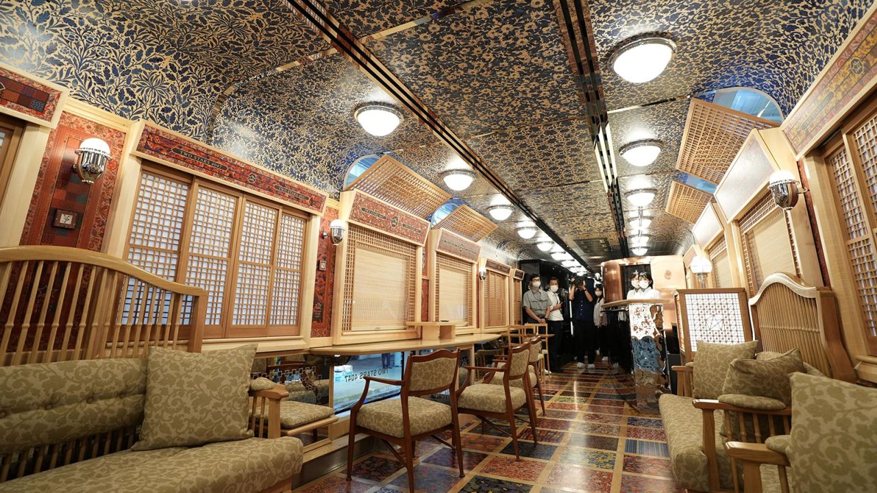 The interior of Kyushu Railway Co.'s new sightseeing train, dubbed Two Stars 4047.
