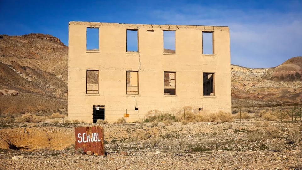 Ruins of the Rhyolite ghost town school near Death Valley