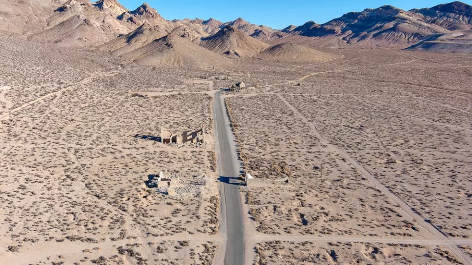 A bird's-eye view of the Rhyolite ghost town in Nevada