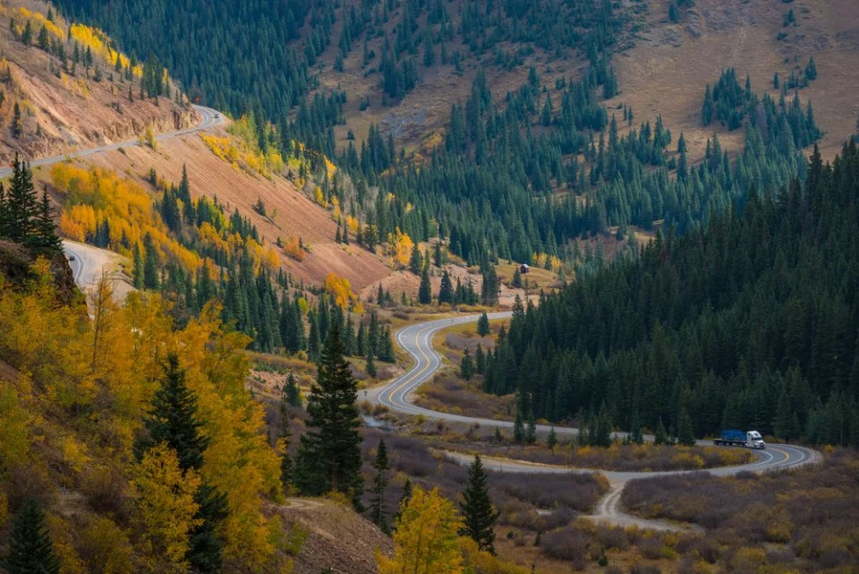 Scenic autumn landscape by Million dollar high way in Colorado