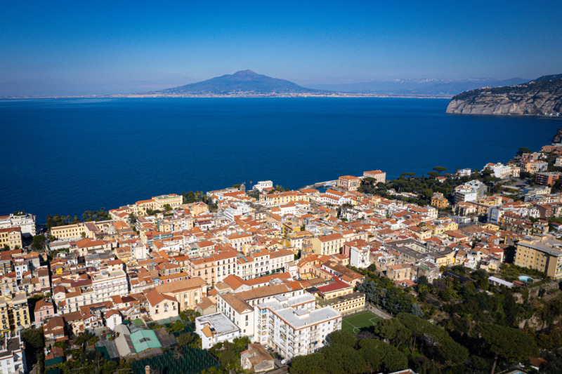 Aerial View of Old Town, Sorrento, Italy with Mt. Vesuvius
