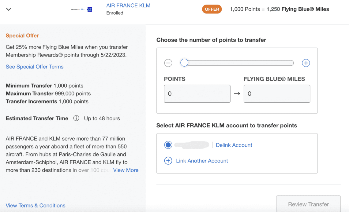 25% Transfer Bonus from Amex US MR to Air France/KLM Flying Blue