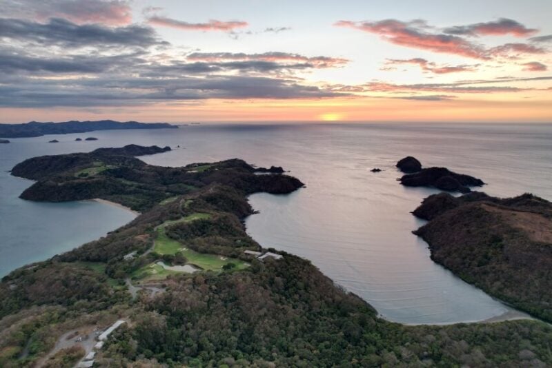 Aerial of the Ocean and Island in Papagayo Peninsula