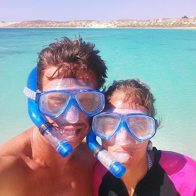 caz and craig wearing snorkeling gear.