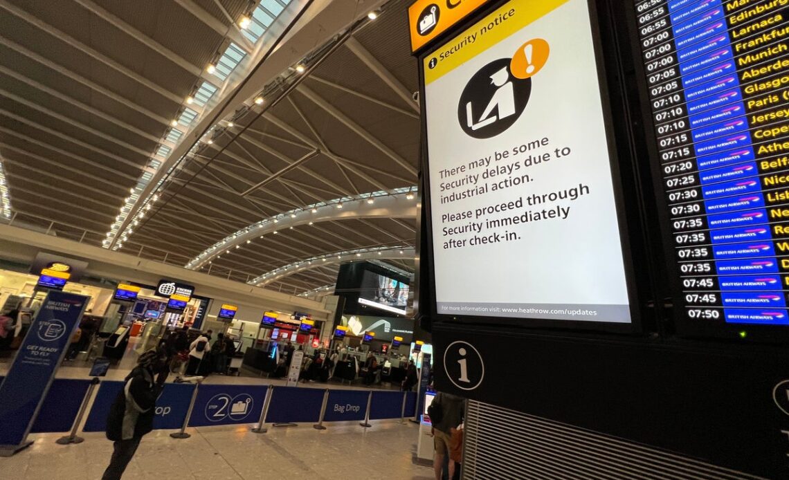 Passengers warned of delays at Heathrow Terminal 5 as security staff begin strike