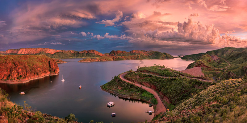 Aerial view of Lake Argyle, The Kimberley at sunset