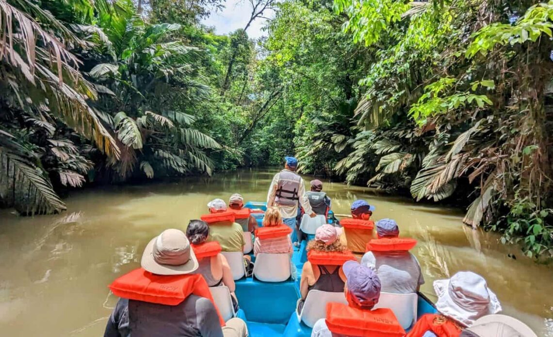 a TNN group tour costing down a narrow river in the jungle