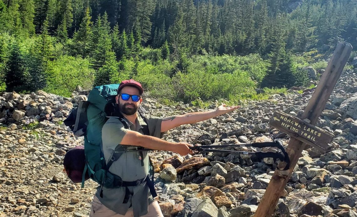 The author getting ready to hike Mohawk Lakes Trail on his first backpacking trip.