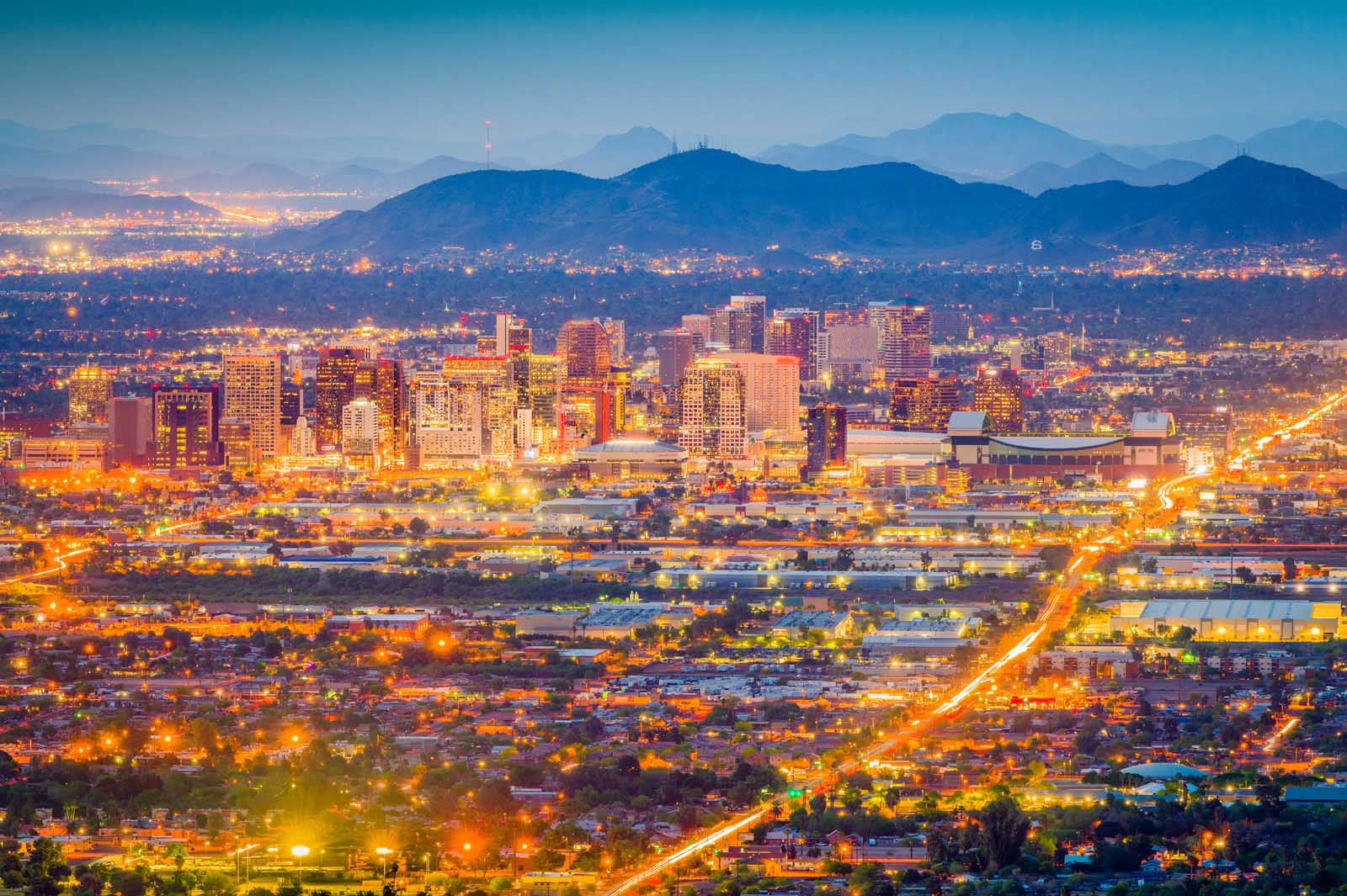 A bustling downtown area in Phoenix Arizona