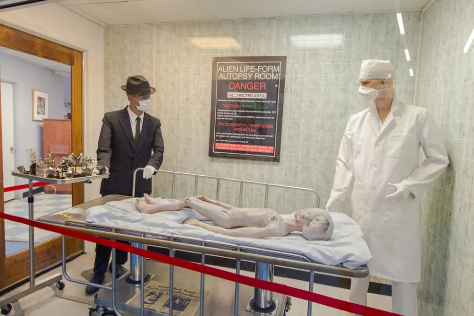 The famous Alien Autopsy Room at the Roswell International UFO Museum and Research Center in New Mexico. The small desert town became famous after an alleged UFO crash in the 1940s.