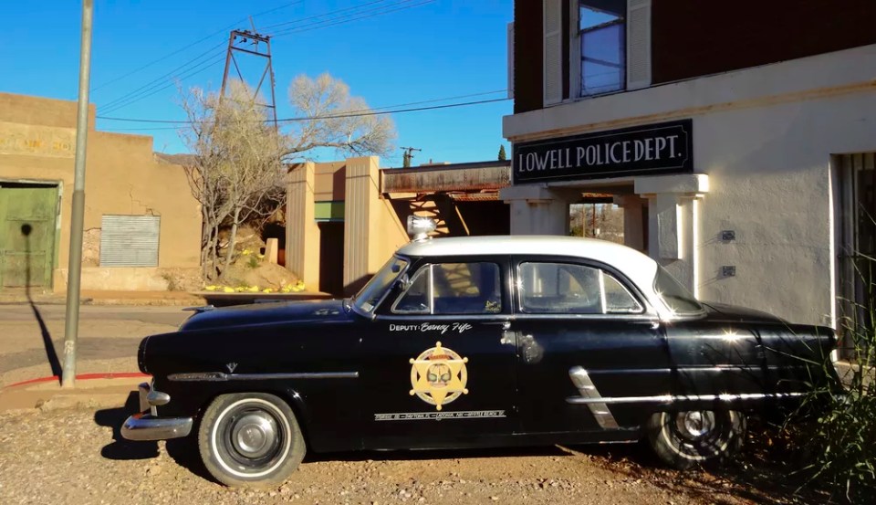 Bisbee, Arizona - January 3: The historic Lowell district on January 3, 2015, in Bisbee, Arizona. A refurbished 50s Ford police car in historic Lowell, Arizona.