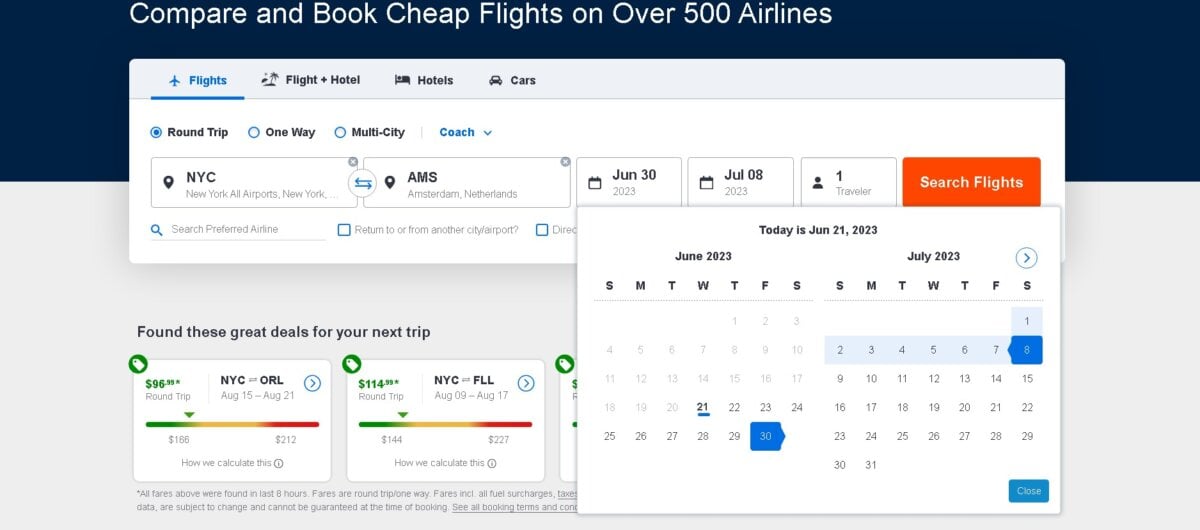 Adding flight date details in CheapOair flight search bar