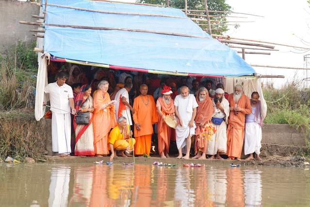 Puja at Prachi Ghat before beginning Prachi Parikrama