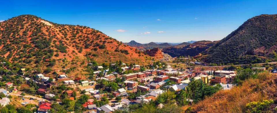 Panorama of Bisbee with surrounding Mule Mountains in Arizona. This historic mining town was built early 1900s and is the county seat of Cochise County.