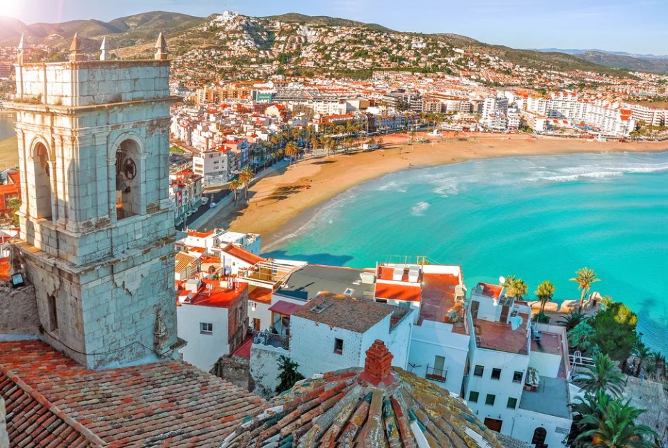 View of the sea from a height of Pope Luna's Castle. Valencia, Spain.  Peniscola. CastellÃ³n. The medieval castle of the Knights Templar on the beach. Beautiful view of the sea and the bay.