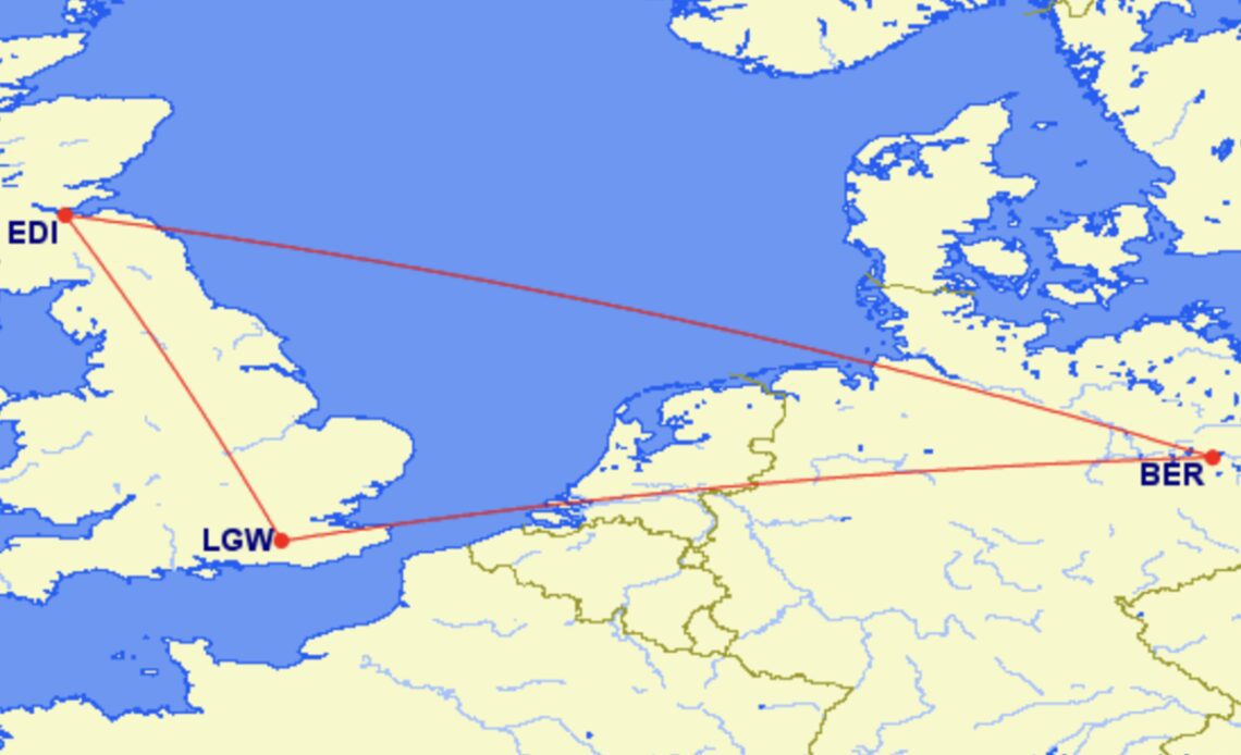 EasyJet tells passenger booked on Gatwick-Edinburgh flight to travel via Berlin after storms cancel services